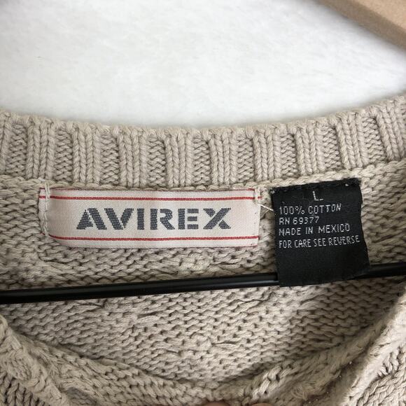 VTG AVIREX Y2K Sweater Men's Sz L Cream 100% Cotton Cable Knit Crew Neck L/S - Picture 3 of 11